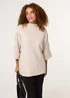 Blue Vanilla Beige High Neck Fabric Button Sleeve Jumper - Small/Medium Image 1