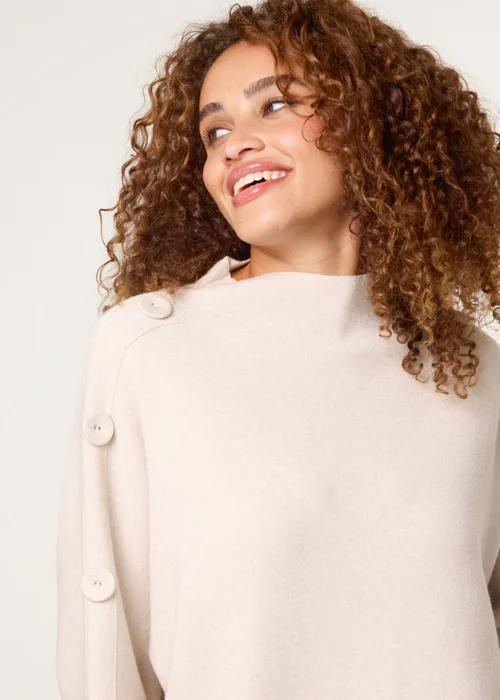 Blue Vanilla Beige High Neck Fabric Button Sleeve Jumper - Small/Medium Image 2