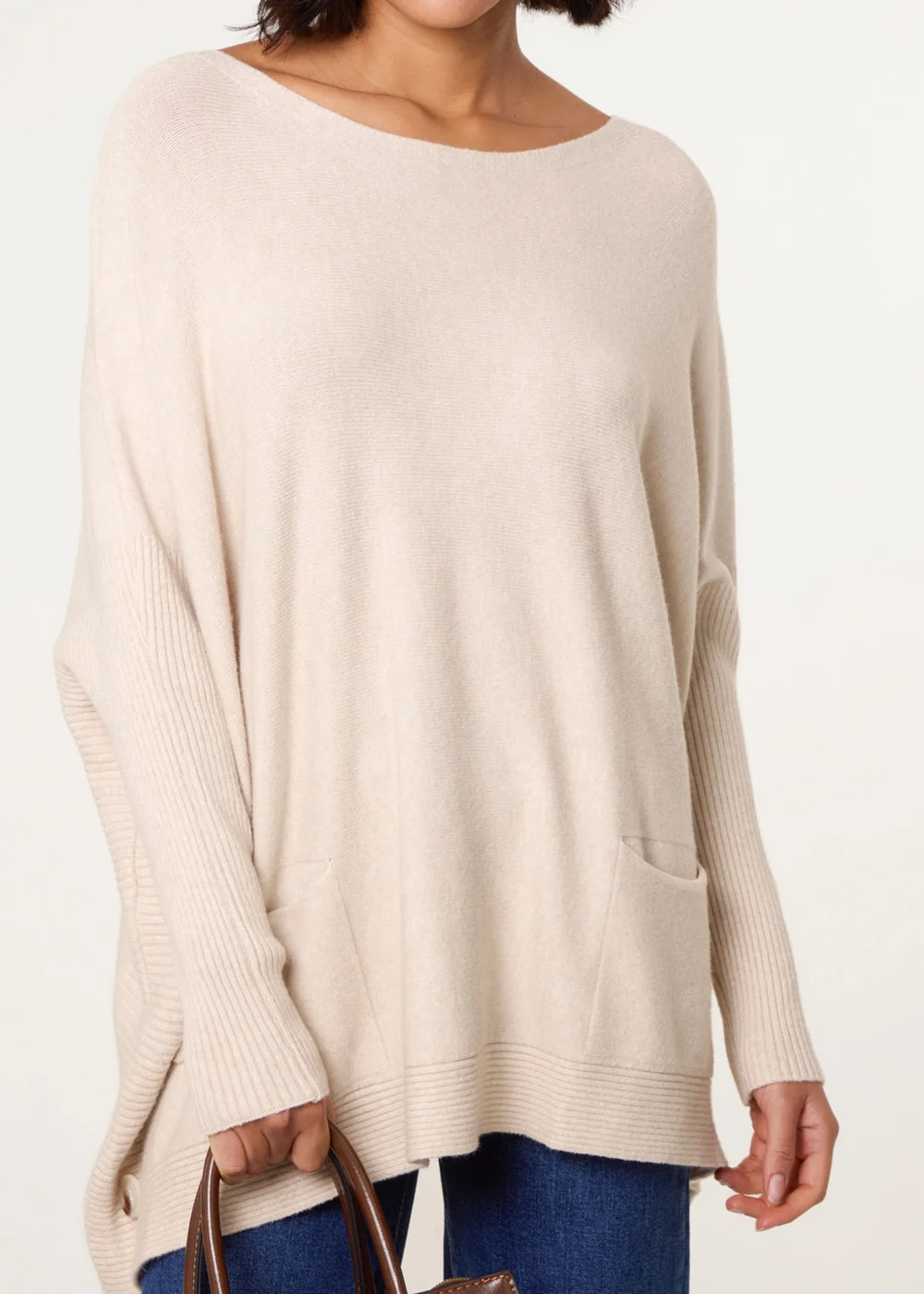 Blue Vanilla Stone Boxy Jumper With Buttons - One Size Image 3