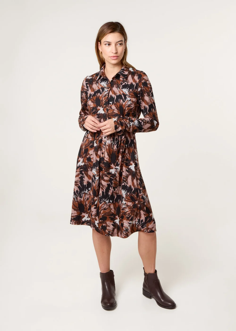 Blue Vanilla Black Abstract Printed Short Belted Shirt Dress - XL Image 1