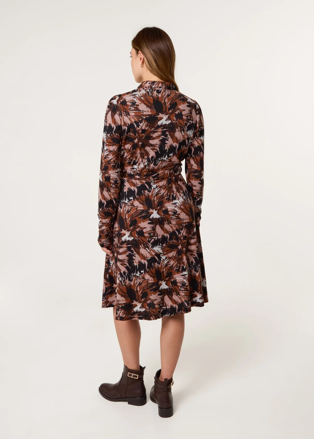 Blue Vanilla Black Abstract Printed Short Belted Shirt Dress - L Image 4