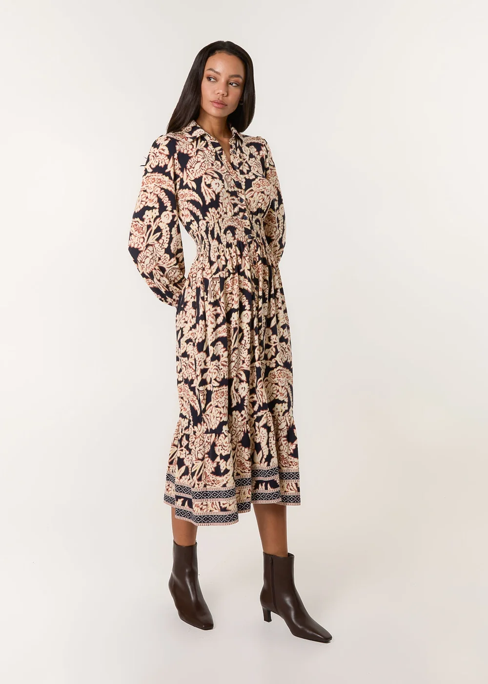 Blue Vanilla Navy Border Print Shirt Dress - XL Image 1