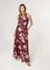 Blue Vanilla Burgundy Mesh Halter Neck Belted Maxi Dress - L Image 1