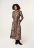 Blue Vanilla Brown Soft Touch Leopard Print Midi Shirt Dress - L Image 3