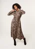 Blue Vanilla Brown Soft Touch Leopard Print Midi Shirt Dress - L Image 1
