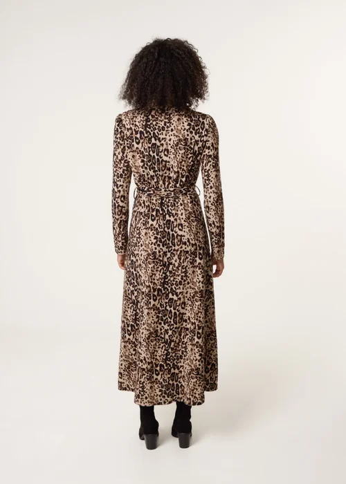 Blue Vanilla Brown Soft Touch Leopard Print Midi Shirt Dress - L Image 4