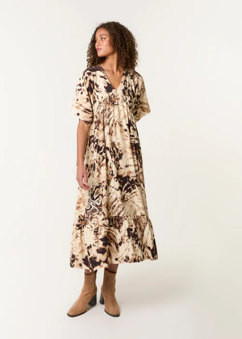 Blue Vanilla Brown Abstract Animal Print Dress - S/M Image 1
