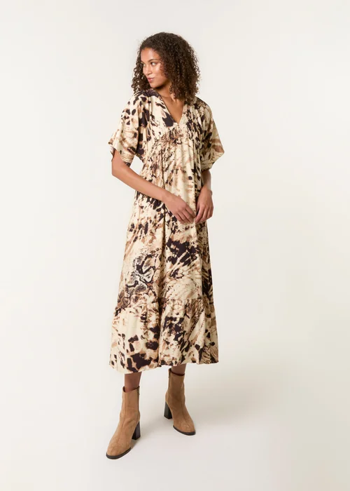 Blue Vanilla Brown Abstract Animal Print Dress - S/M Image 3