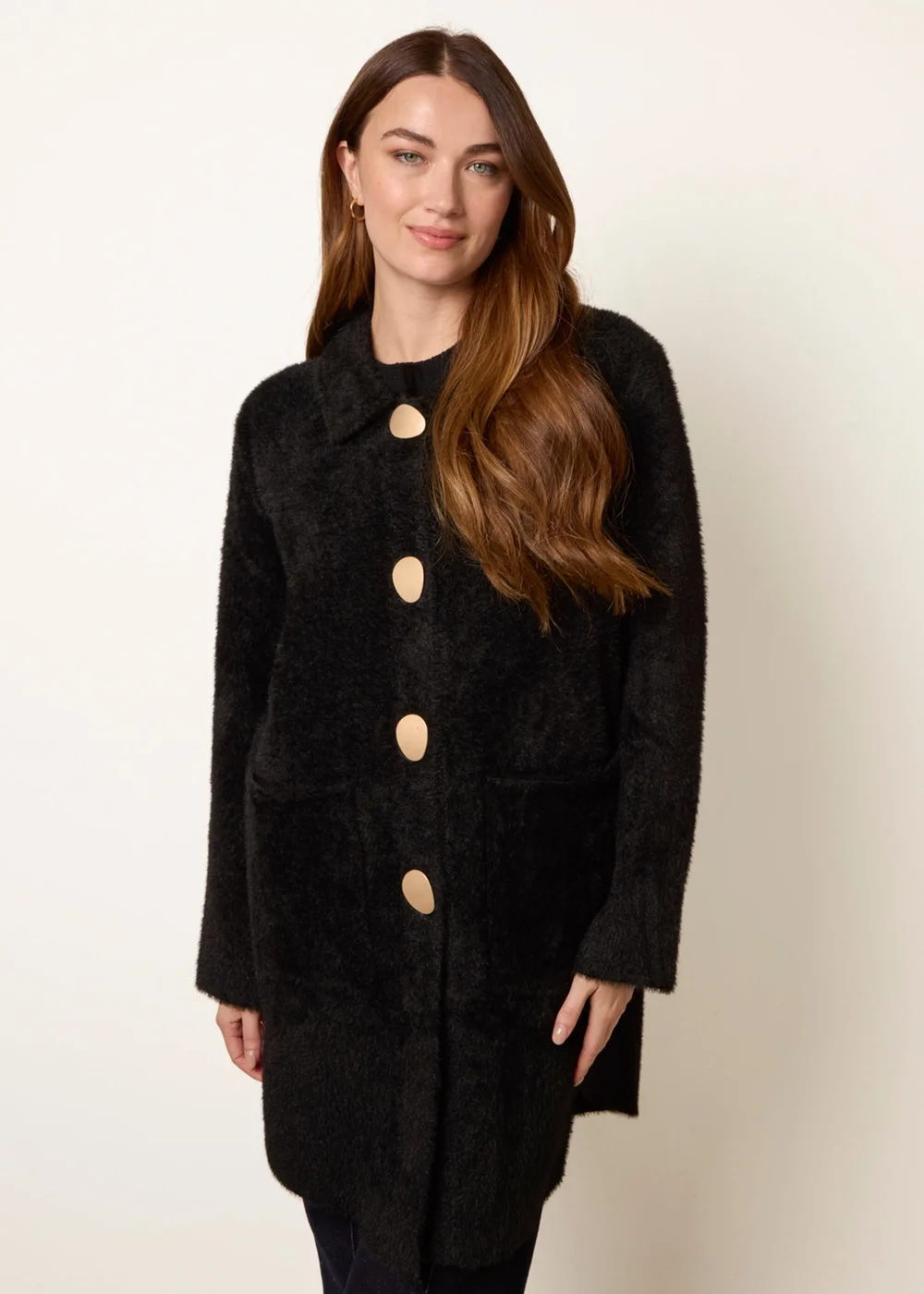 Blue Vanilla Black Overcoat With Classic Collar - S/M Image 1