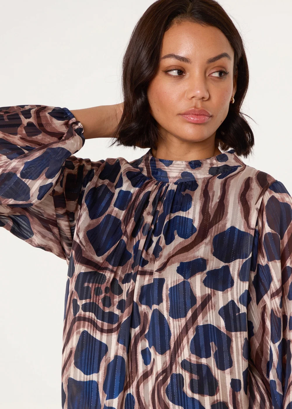 Blue Vanilla Navy Metallic Stripe Puffball Blouse - S/M Image 3