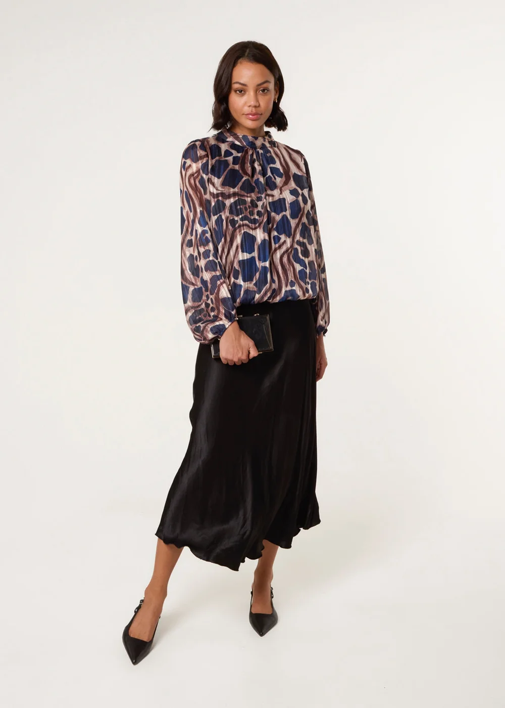 Blue Vanilla Navy Metallic Stripe Puffball Blouse - Small/Medium Image 2