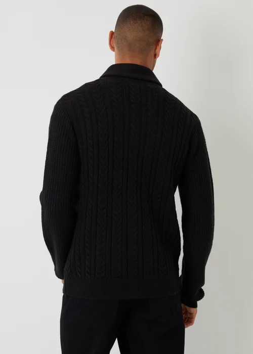 Threadbare Black Cable Knit Shawl Collar Cardigan With Wool - M Image 2