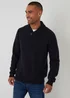 Threadbare Navy Basket Stitch Shawl Neck Jumper With Wool - Small Image 1