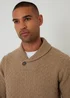 Threadbare Natural Basket Stitch Shawl Neck Jumper With Wool - XXL Image 4