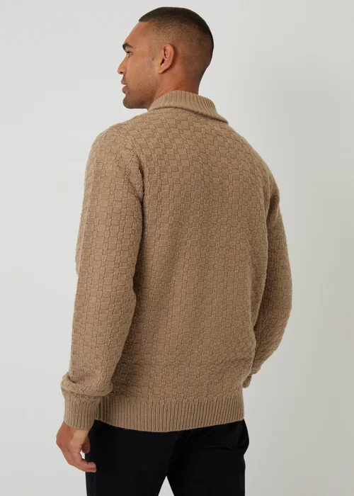 Threadbare Natural Basket Stitch Shawl Neck Jumper With Wool - XXL Image 2