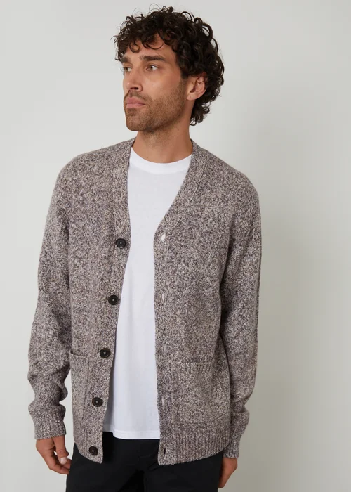 Threadbare Brown Cotton Blend Knitted Button Up Cardigan - Large Image 1