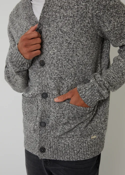 Threadbare Grey Cotton Blend Knitted Button Up Cardigan - Large Image 4