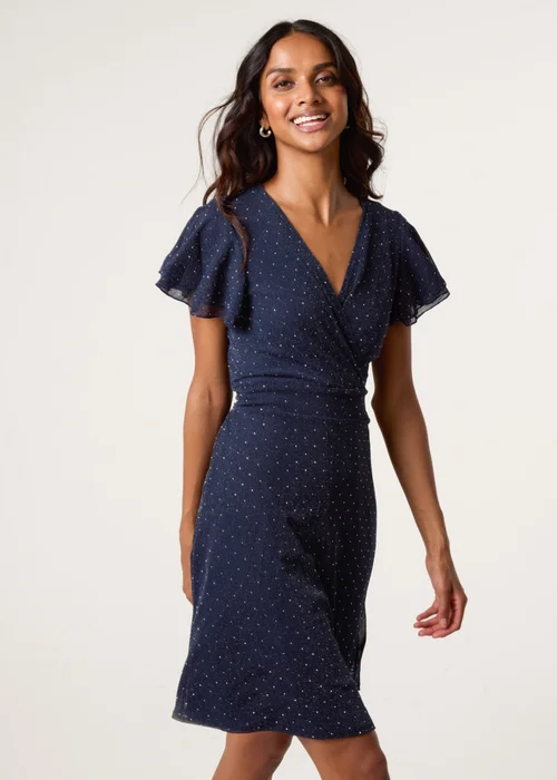 Blue Vanilla Navy Rhinestone Diamante Wrap Dress - L Image 1
