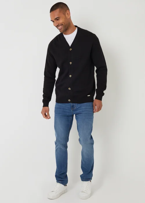 Threadbare Black Cotton Blend Knitted Cardigan - Small Image 3