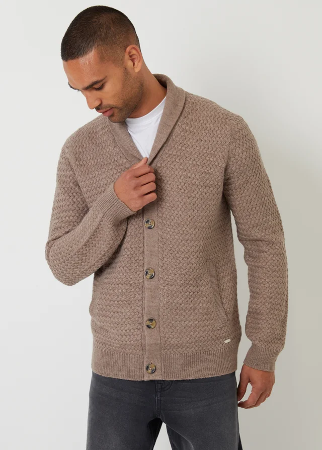 Threadbare Taupe Shawl Collar Knitted Cardigan