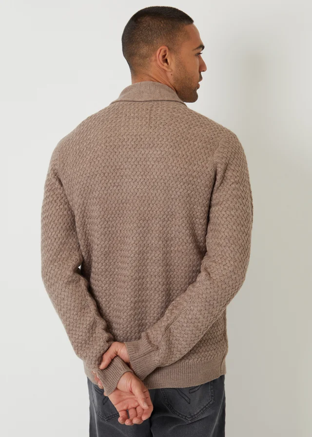 Threadbare Taupe Shawl Collar Knitted Cardigan