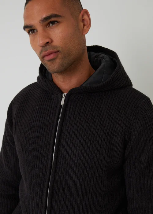Threadbare Black Padded Knitted Jacket With Puffer Lining - XXL Image 4