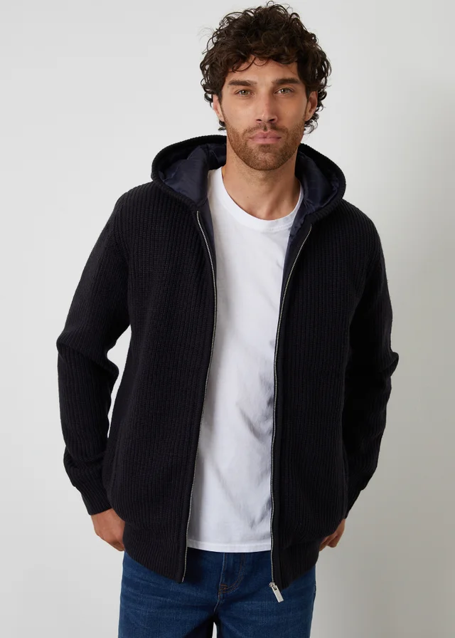 Threadbare Navy Padded Knitted Jacket With Puffer Lining