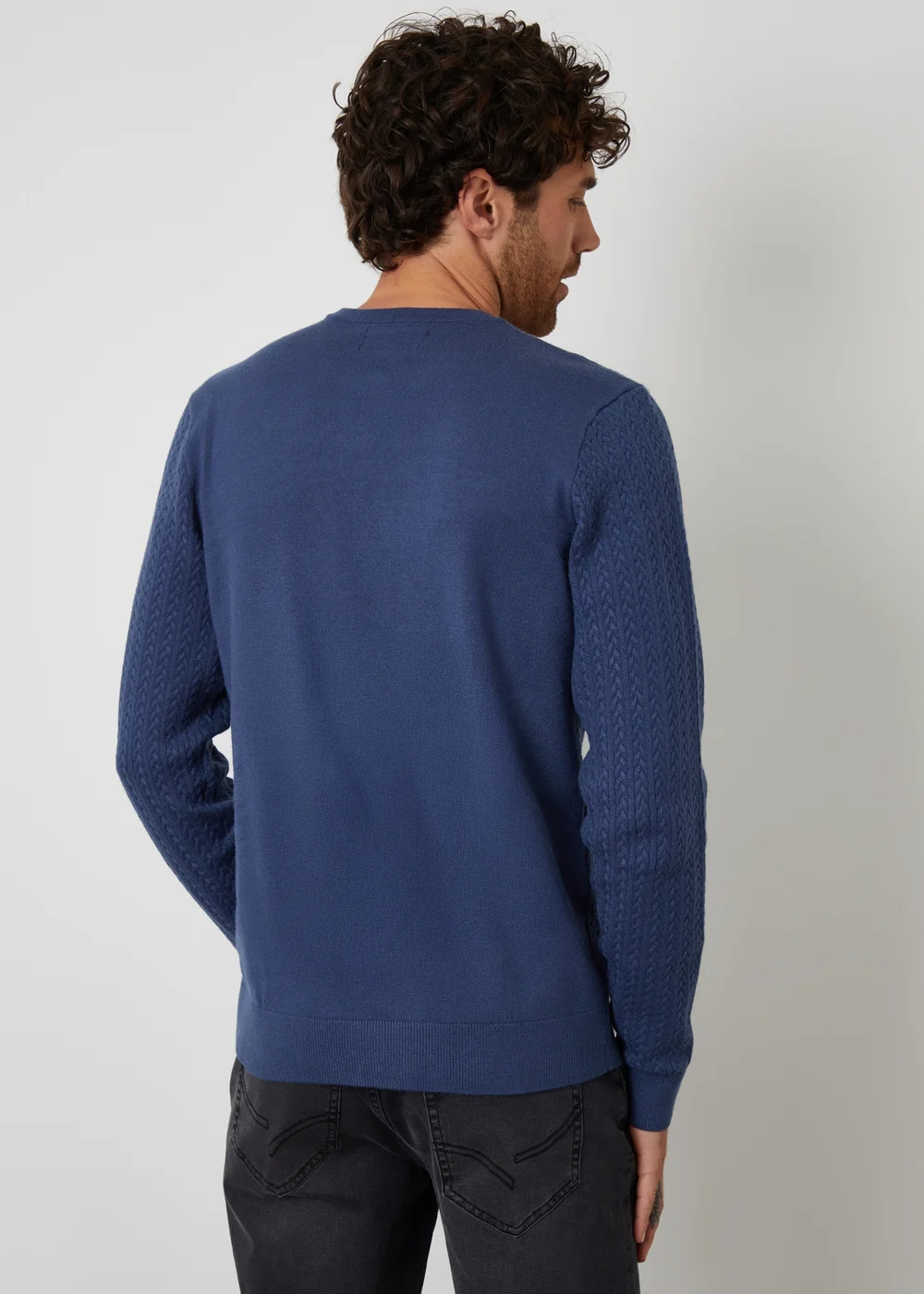 Threadbare Blue Cable Knit Rib Crew Neck Jumper - Medium Image 2