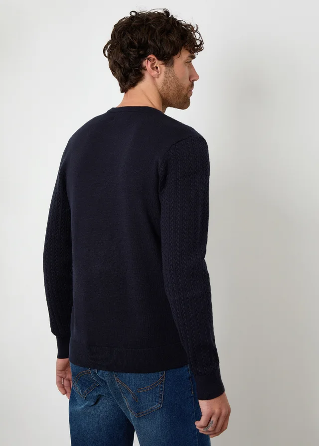Threadbare Navy Cable Knit Rib Crew Neck Jumper