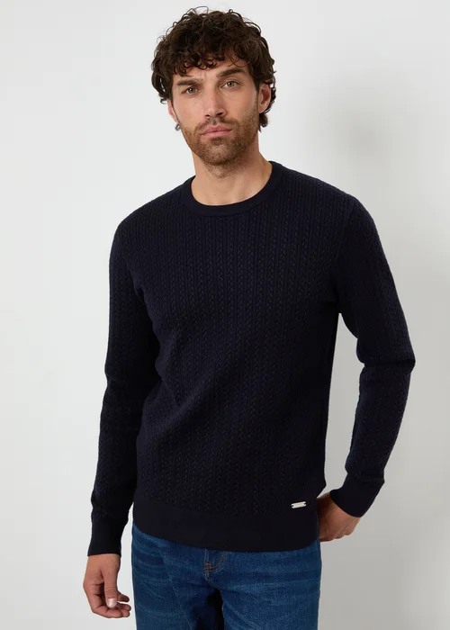 Threadbare Navy Cable Knit Rib Crew Neck Jumper - Small Image 1