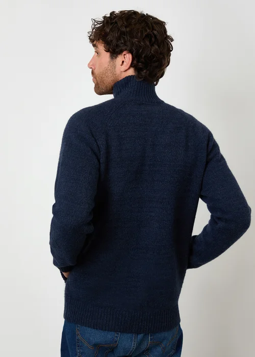 Threadbare Blue Funnel Neck Button Up Knitted Cardigan With Wool - Medium Image 2