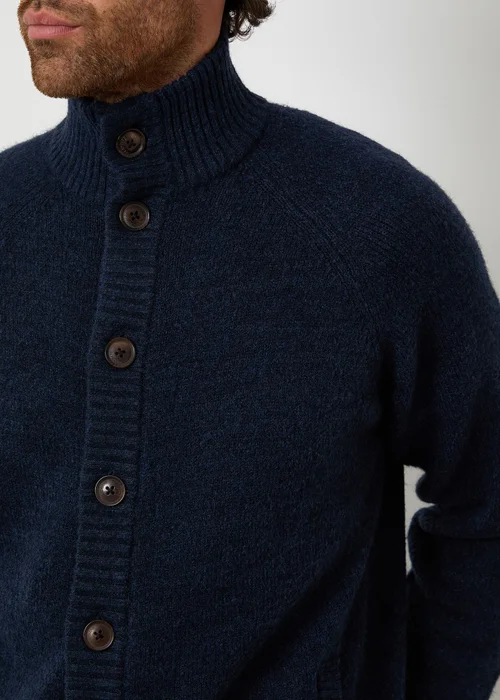 Threadbare Blue Funnel Neck Button Up Knitted Cardigan With Wool - Medium Image 4
