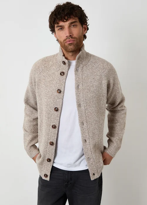 Threadbare Stone Funnel Neck Button Up Knitted Cardigan With Wool - XXL Image 1