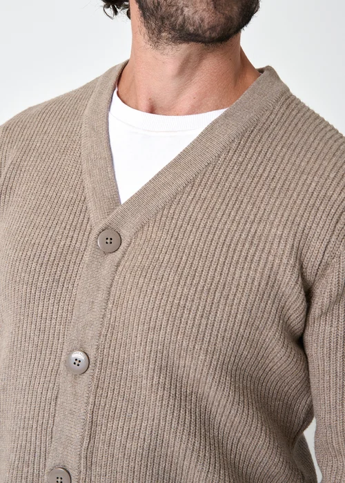 Threadbare Taupe Rib Knit Button Up Cardigan - Large Image 4