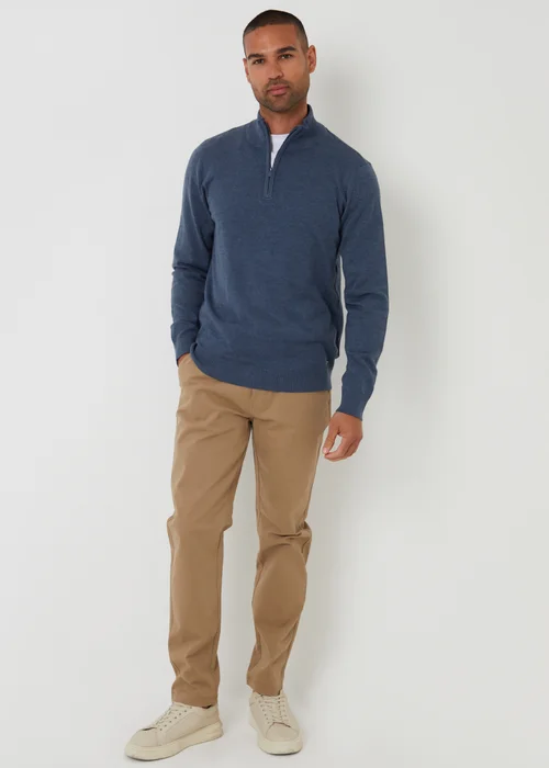 Threadbare Blue Funnel Neck Quarter Zip Knitted Jumper - M Image 3
