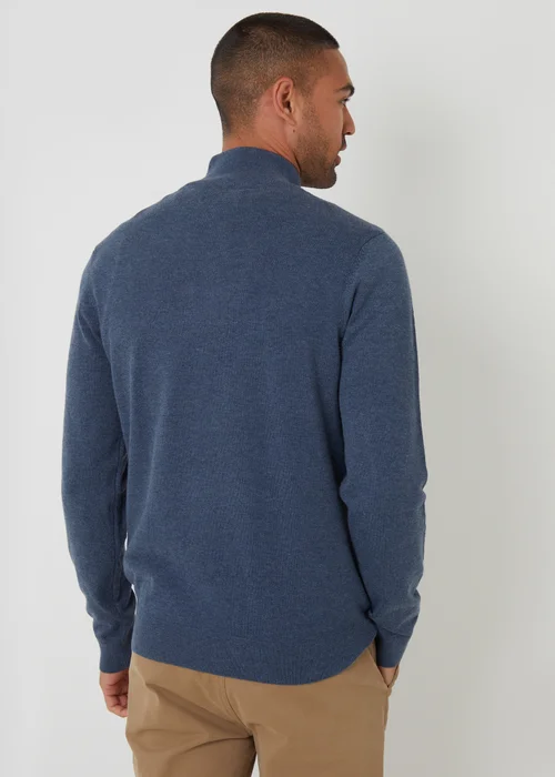 Threadbare Blue Funnel Neck Quarter Zip Knitted Jumper - M Image 2