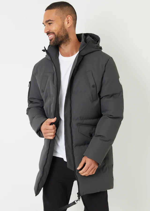 Threadbare Charcoal Showerproof Longline Padded Jacket