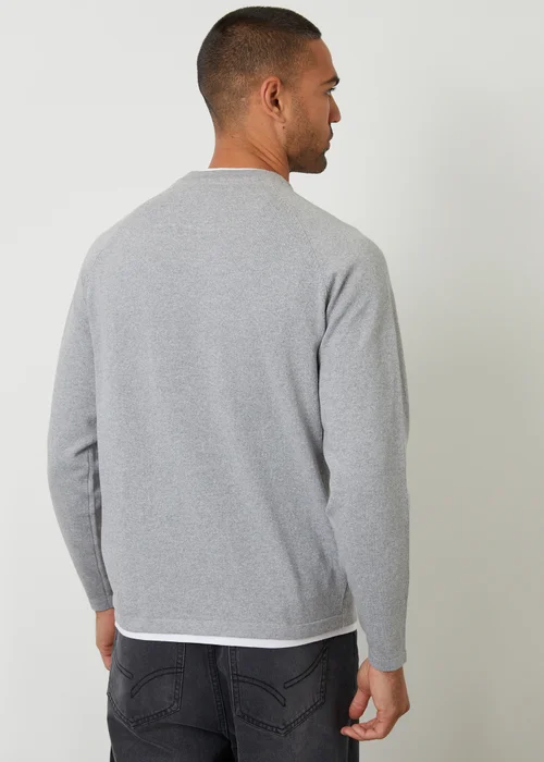Threadbare Grey Mock Tee Textured Knit Crew Neck Jumper - XXL Image 2