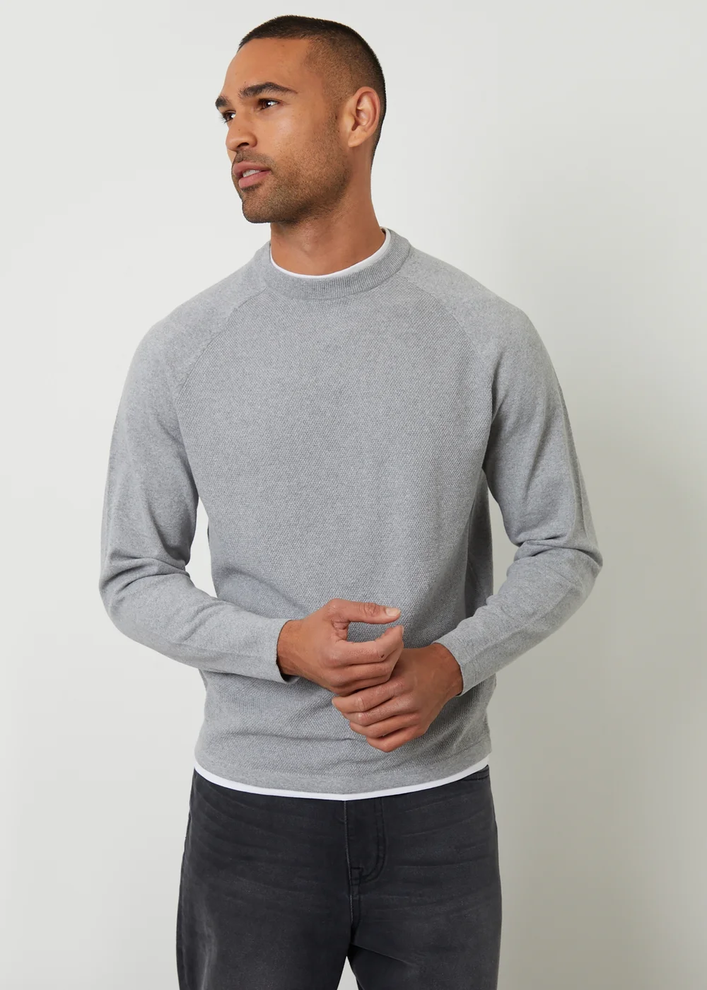 Threadbare Grey Mock Tee Textured Knit Crew Neck Jumper - XXL Image 1