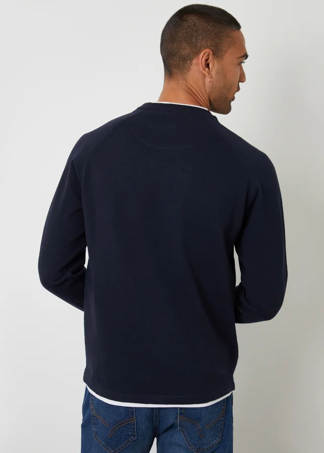 Threadbare Navy Mock Tee Textured Knit Crew Neck Jumper