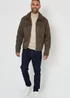 Threadbare Khaki Faux Suede Borg Lined Aviator Jacket - S Image 4