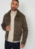 Threadbare Khaki Faux Suede Borg Lined Aviator Jacket - S Image 1