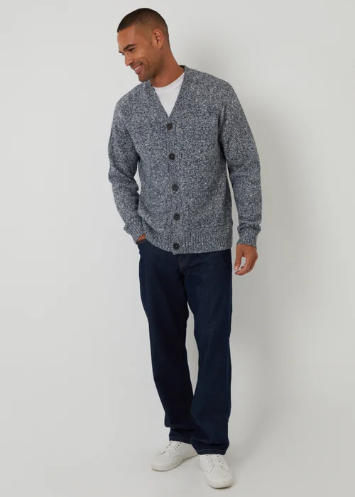 Threadbare Navy Cotton Blend Knitted Button Up Cardigan - Small Image 3