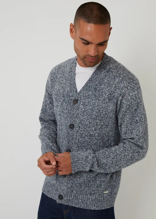 Threadbare Navy Cotton Blend Knitted Button Up Cardigan - Small Image 1