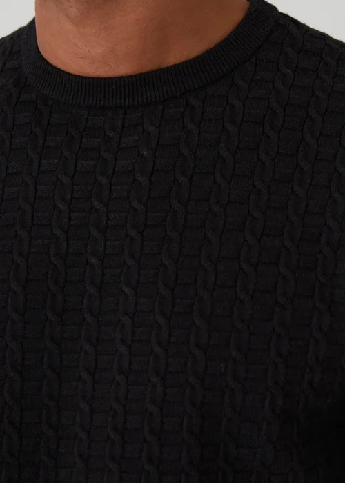 Threadbare Black Cable Knit Crew Neck Jumper - Medium Image 4