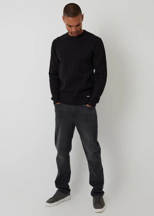Threadbare Black Cable Knit Crew Neck Jumper - Medium Image 3