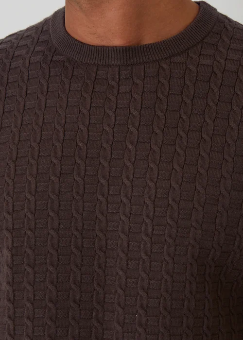Threadbare Brown Cable Knit Crew Neck Jumper - Large Image 4