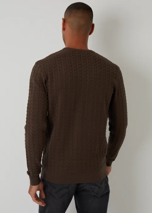 Threadbare Brown Cable Knit Crew Neck Jumper - Large Image 2