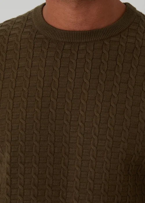 Threadbare Khaki Cable Knit Crew Neck Jumper - Large Image 4