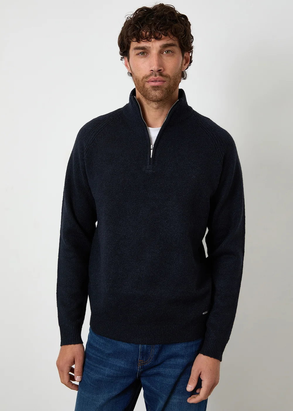 Threadbare Navy Raglan Rib Quarter Zip Knitted Jumper - Extra Large Image 1